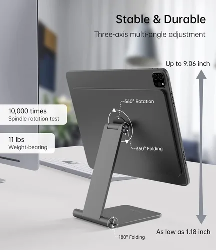 Vista 5 de KU XIU Soporte magnético plegable solo para iPad Pro 11 M4 (2024), soporte de tableta ajustable de aleación de aluminio de 360°, soporte
