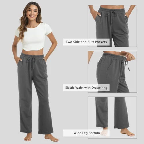 Vista 5 de DIBAOLONG Pantalones deportivos para mujer, holgados, cómodos, informales, de pierna ancha, con cordón, cintura alta, pantalones de pijama