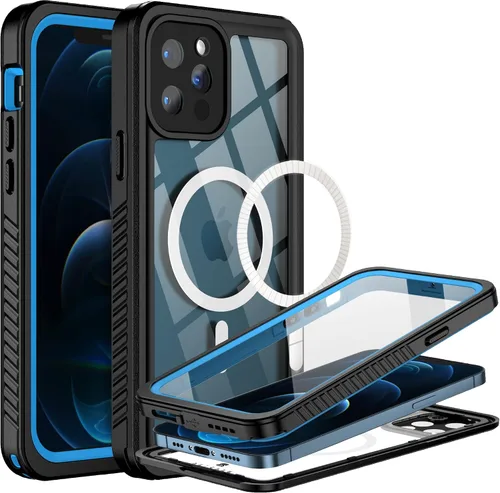 Vista 12 de BEASTEK Funda impermeable para iPhone 12, serie FSN IP68 magnética a prueba de golpes con protector de pantalla integrado y funda protectora Negro