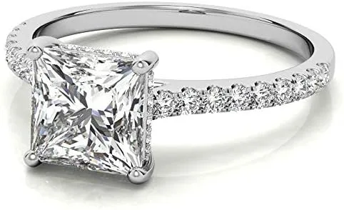Vista 3 de IGI - Anillo de compromiso de diamantes de talla princesa blanca de 0.80 quilates con certificación IGI en oro rosa amarillo blanco de 14 quilates