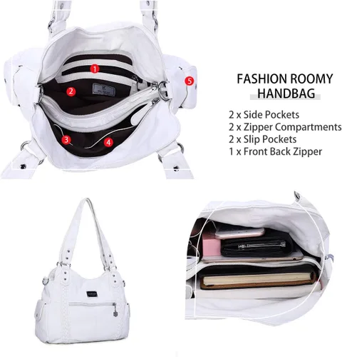 Vista 154 de Angel Barcelo - Bolsa de hombro amplia para mujer, diseño Hobo, cuero lavado
