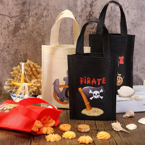 Vista 2 de Hosuly 24 bolsas de regalo para fiesta de pirata, regalos de fiesta de cumpleaños pirata, bolsas de botín no tejidas para regalo, dulces, tesoros