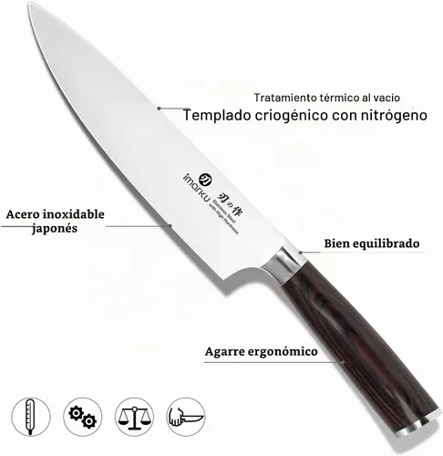 Vista 4 de Imarku cuchillo de chef de 25,40 cm, cuchillo de cocina de acero alemán rico en carbono con mango ergonométrico