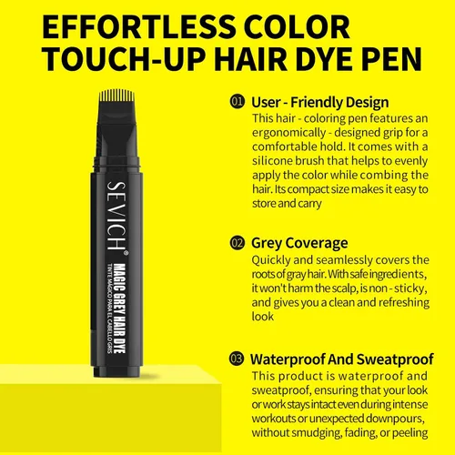 Vista 3 de SEVICH Lápiz de tinte para cabello gris, barra de retoque de raíz, uso para cobertura de cabello gris, extractos de plantas naturales, fácil