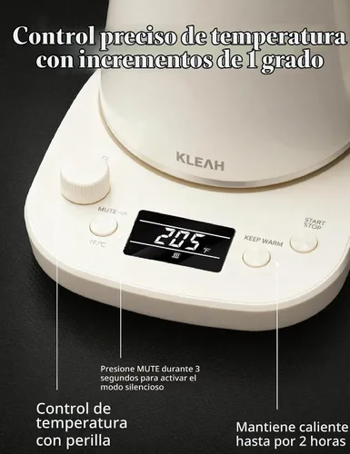 Vista 2 de KLEAH Hervidor eléctrico de cuello de cisne con control de temperatura – Hervidor de té y café de apagado automático de 0.8L, caldera de agua