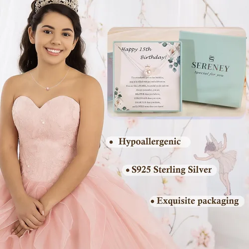 Vista 11 de Sereney Regalos de cumpleaños para niñas y mujeres, collar de perlas de plata esterlina como regalo de cumpleaños de 7, 9, 10, 11, 13, 15, 16, 18