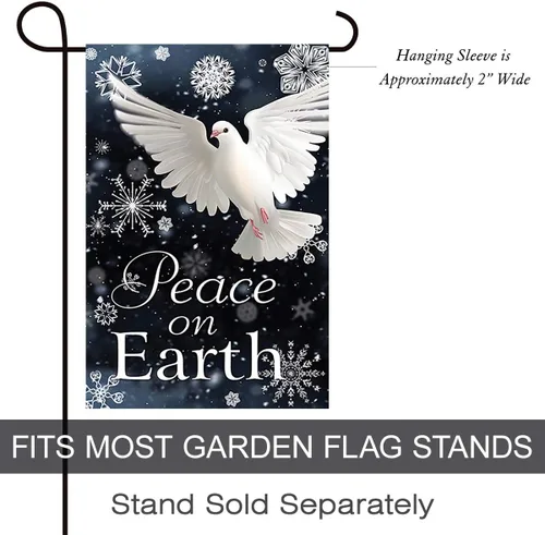 Vista 2 de Peace on Earth - Bandera decorativa de copo de nieve para jardín de invierno, 12.5 x 18 pulgadas