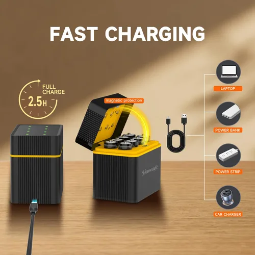 Vista 6 de Paquete de 12 baterías AA recargables de litio con cargador, 1.5 V 3900 mWh