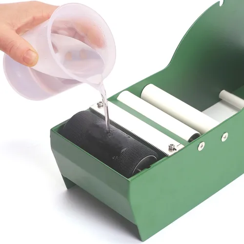 Vista 7 de Dispensador de cinta de escritorio de metal, dispensador de cinta engomado de papel Kraft activado por agua, diseño pesado antideslizante