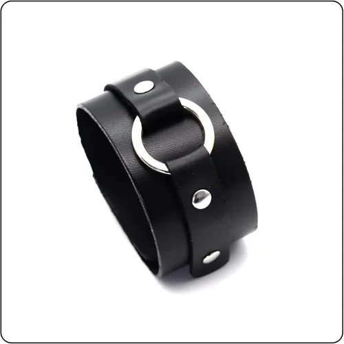 Vista 6 de Pulsera de cuero ancha con patrón de círculo punk rock