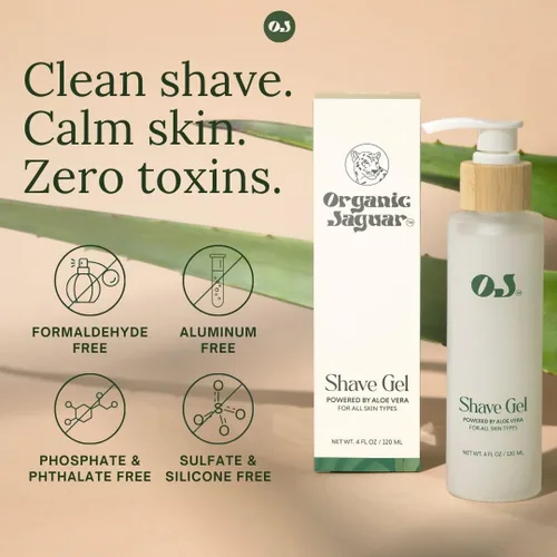 Vista 4 de Organic Jaguar Gel de afeitado natural – Gel de afeitado calmante, no espumante para hombres y mujeres con aloe vera, árbol de té y manzanilla