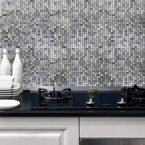 Vista 3 de XUANINY 10 piezas para despegar y pegar para cocina, panel de calcomanías de pared 3D de aluminio, azulejos de mosaico de metal autoadhesivo