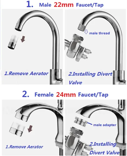 Vista 3 de Válvula de desvío Fit tubo RO de 1/4 pulgadas con adaptador macho para grifo