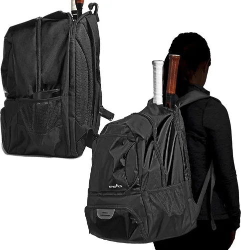 Vista 6 de Athletico Mochila de tenis Premier – Bolsa de tenis con capacidad para 2 raquetas en compartimento acolchado Compartimento ventilado separado