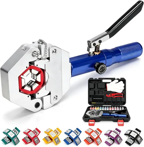Vista 6 de Kit de crimpadora de manguera hidráulica de CA con 7 troqueles a presión Herramienta manual de mano para línea de CA automotriz y reparación