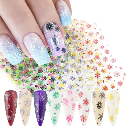 Vista 29 de Calcomanías holográficas de transferencia de uñas, hojas de esmalte de uñas de corazón de amor, láminas de transferencia de papel estrellado