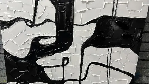 Vista 6 de YaSheng Art - Lienzo decorativo para pared en blanco y negro, pintado a mano con textura gruesa 3D, arte abstracto, pintura al óleo para sala