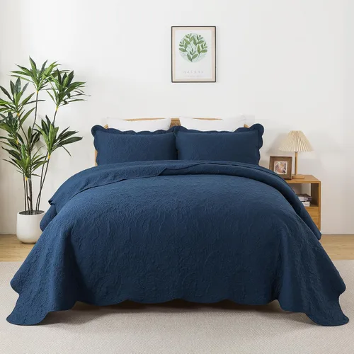 Vista 27 de HoneiLife Juego de ropa de cama tamaño Queen, juego de edredón de microfibra para cama Queen, colchas ligeras de 3 piezas, edredones reversibles