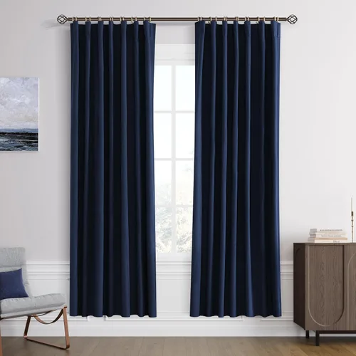 Vista 46 de Joywell - 2 cortinas de lino 100% opacas, con bolsillo para cortinero, trabilla trasera, cinta para ganchos y anillas con clip, con aislamiento