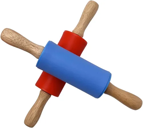 Vista 2 de Rodillo de mango de madera pequeño para niños - Rodillo de silicona antiadherente para Reposteria y Masa