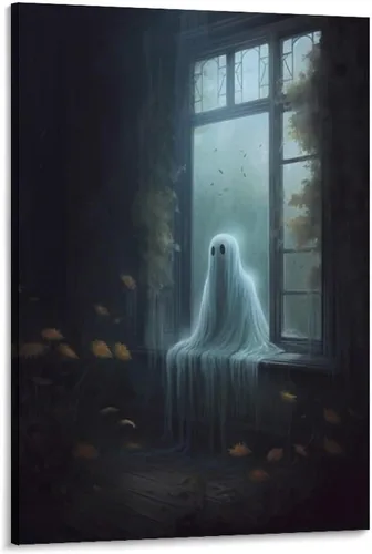 Vista 23 de HHGaoArt Lienzo gótico para pared, póster de fantasmas de Halloween, imagen espeluznante en lienzo