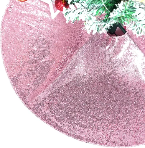 Vista 12 de PartyDelight Faldón para Árbol de Navidad de 24 Pulgadas, Redondo, Lentejuelas Negras Brillantes, Adornos Pequeños, Decoraciones de Fiesta