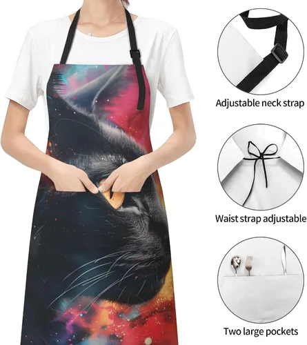 Vista 3 de Delantal impreso delantales de pintura de poliéster con bolsillo para cocinar cocina a la parrilla adultos