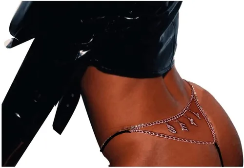 Vista 2 de Ropa interior sexy con tanga para mujer, tanga para fiesta, cadena corporal