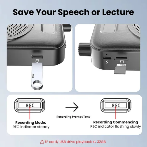 Vista 8 de Amplificador de voz Micrófono inalámbrico con Lavalier Bluetooth, micrófono portátil y altavoz para profesores, mini amplificador recargable, ideal
