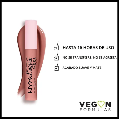 Vista 2 de Nyx - Maquillaje profesional; labial líquido de la línea Lingerie XXL, mate, Undress'd (Color rosa en tono desnudo)