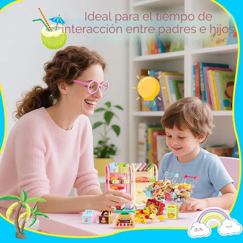 Vista 5 de 196 piezas Mini carrito de compras carrito carrito de comestibles modelo de juego botella de bebida en miniatura comida pizza con caja Supermercado