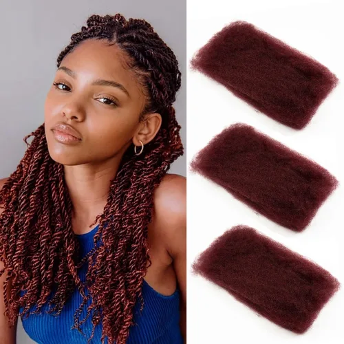 Vista 15 de Extensiones de cabello 100 % humano afro afro rizado a granel color castaño caoba a granel, 3 paquetes de 4.23 oz, extensiones de cabello rizado
