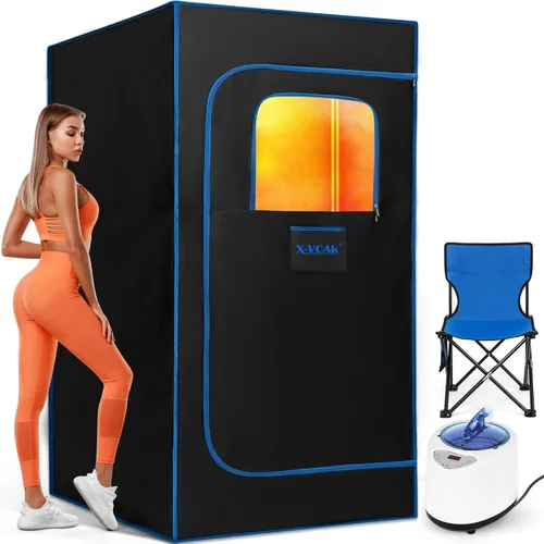 Vista 10 de X-Vcak Sauna para 2 personas, sauna portátil con 5 capas impermeables, tienda de campaña de sauna de vapor portátil con 2 vapores, 2 sillas
