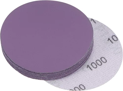 Vista 11 de uxcell 10 discos de lija morados de 3 pulgadas, 60 granos, gancho y bucle, papel de arena profesional de óxido de aluminio, pulido húmedo y seco