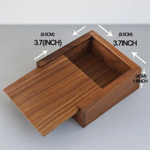 Vista 3 de Joyero de nogal de 3.7 x 3.7 x 1.6 pulgadas para anillos, aretes, recuerdos, regalo de boda, regalo elegante, caja de madera hecha a mano