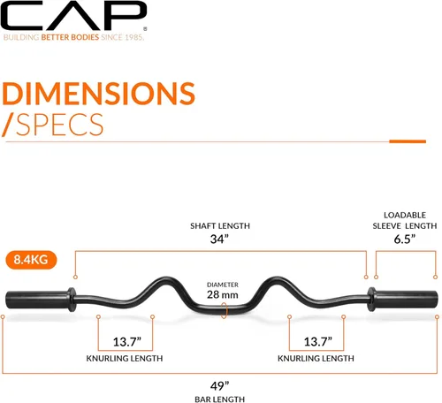 Vista 5 de CAP 48" Olympic Super Curl Bar Heavy Duty Solid Steel, 500 lb Capacity Negro