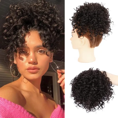 Vista 11 de Extensión de cola de caballo rizada con cordón para mujeres negras, extensión de cola de caballo con cordón, extensiones de cabello rizado