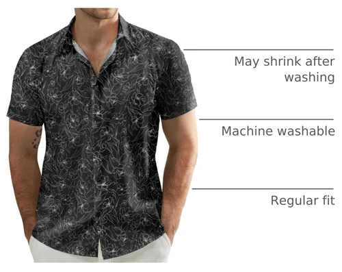 Vista 4 de JOGAL - Camisa hawaiana de Aloha para hombre, manga corta, diseño de flores Negro Blanco Línea