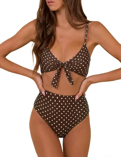 Vista 14 de Blooming Jelly - Conjunto de bikini de cintura alta para mujer, de dos piezas, con nudo, trajes de baño de talle alto Bandera americana A9