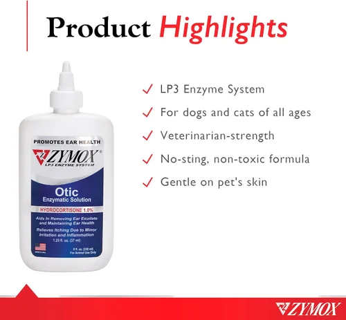 Vista 3 de Solución enzimática Otic para tratamiento de problemas de oído de mascotas con hidrocortisona de Zymox
