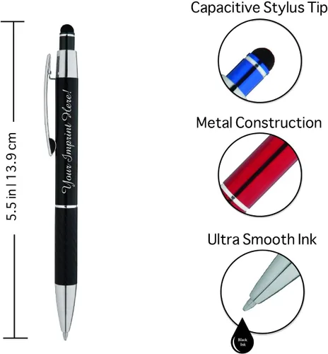Vista 2 de Bolígrafos personalizados con lápiz capacitivo – The Prestige Metal Pen – Bolígrafos personalizados con nombre impreso con tinta negra