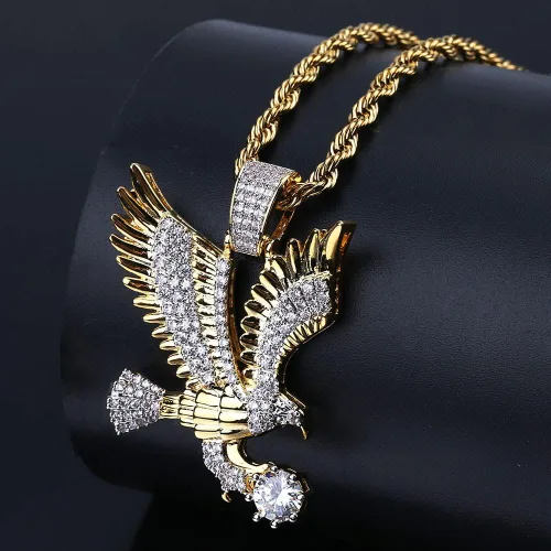 Vista 2 de Colgante de águila calva helada, collar con colgante de águila calva voladora para hombres, colgante de águila americana de hip hop, colgante