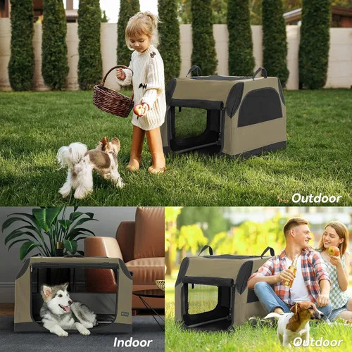Vista 6 de PETSFIT Jaula de viaje para perros, jaula suave para perros, estructura ajustable resistente de 24 pulgadas, fácil de instalar, perrera portátil