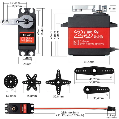 Vista 6 de Miuzei 55.1 lbs Servo Motor Alto Par Metal Gear para 1/10 1/8 RC Car 1 Pack