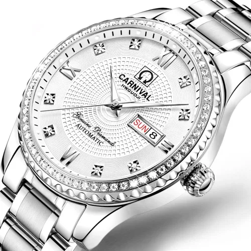 Vista 2 de Reloj automático para hombre y mujer, de acero inoxidable, de oro y plata, para mujer