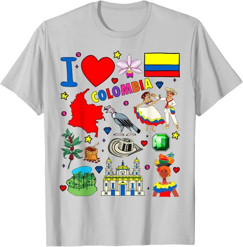 Vista 57 de Camiseta con diseño de bandera y mapa de I Love Colombia dibujada a mano