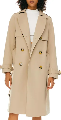 Vista 11 de Orolay Chaqueta de gabardina de 3/4 de longitud para mujer, chaqueta con solapa de doble botonadura con cinturón Beige