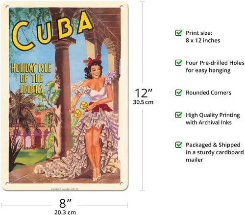 Vista 2 de Pacifica Island Art Cuba – Isla de los Trópicos – Bailarina cubana con Maracas – Póster de viaje vintage 1949-8 x 12 pulgadas