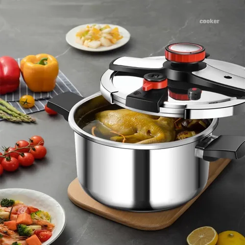 Vista 8 de Olla a presión de acero inoxidable de 4 cuartos de galón, utensilios de cocina de acero inoxidable 304 con tapa de fácil apertura y cierre, funciona