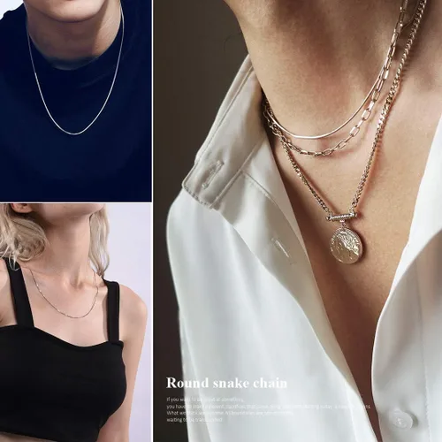 Vista 2 de ChainsHouse Stainless Steel Snake Chain Necklace for Women Men, 1-5mm Wide Sterling Silver CubanFigaroBoxRopeRolo Chain Necklaces, 16"-30" Length